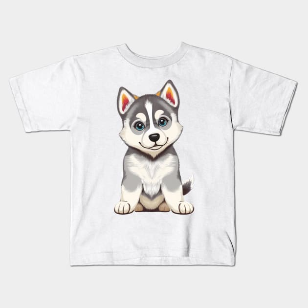 Adorable Husky Dog Kids T-Shirt by gibah